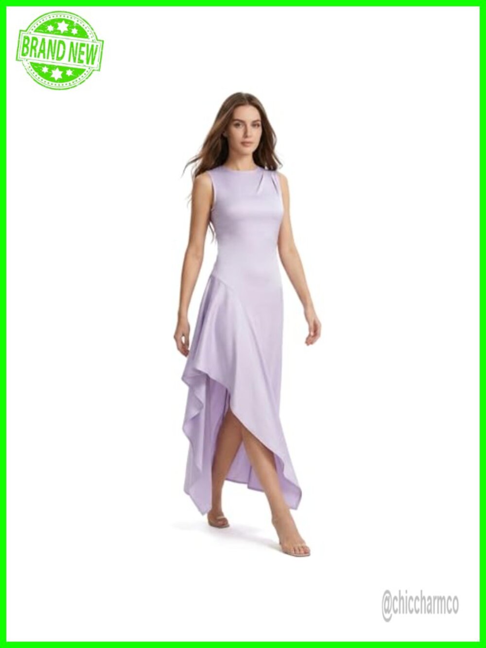Satin Maxi Dress Sleeveless Ruffle High Split A-Line Cocktail Prom Formal
